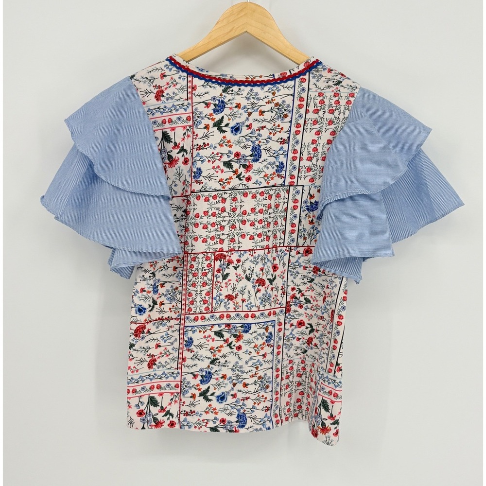 Anthropologie Let Me Be Flutter‎ Sleeve Top Patchwork Floral Size XS Cotton Boho - Picture 5 of 11